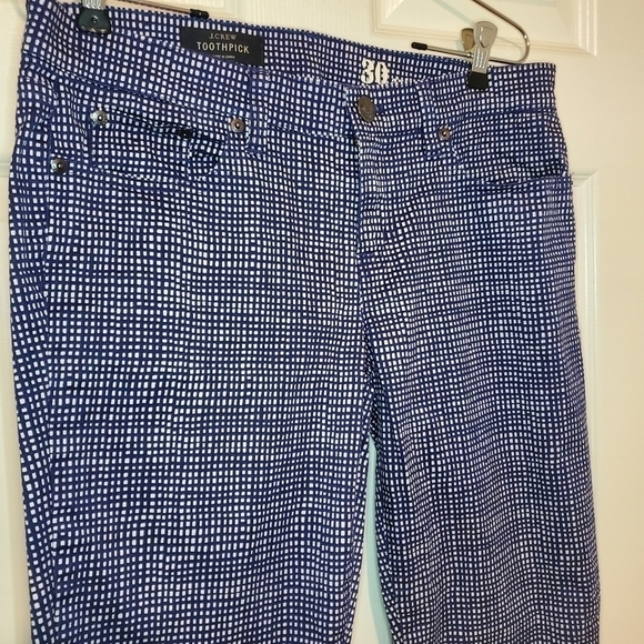 J. Crew Blue/White Checkered Toothpick Pants Sz 30 - Picture 4 of 10